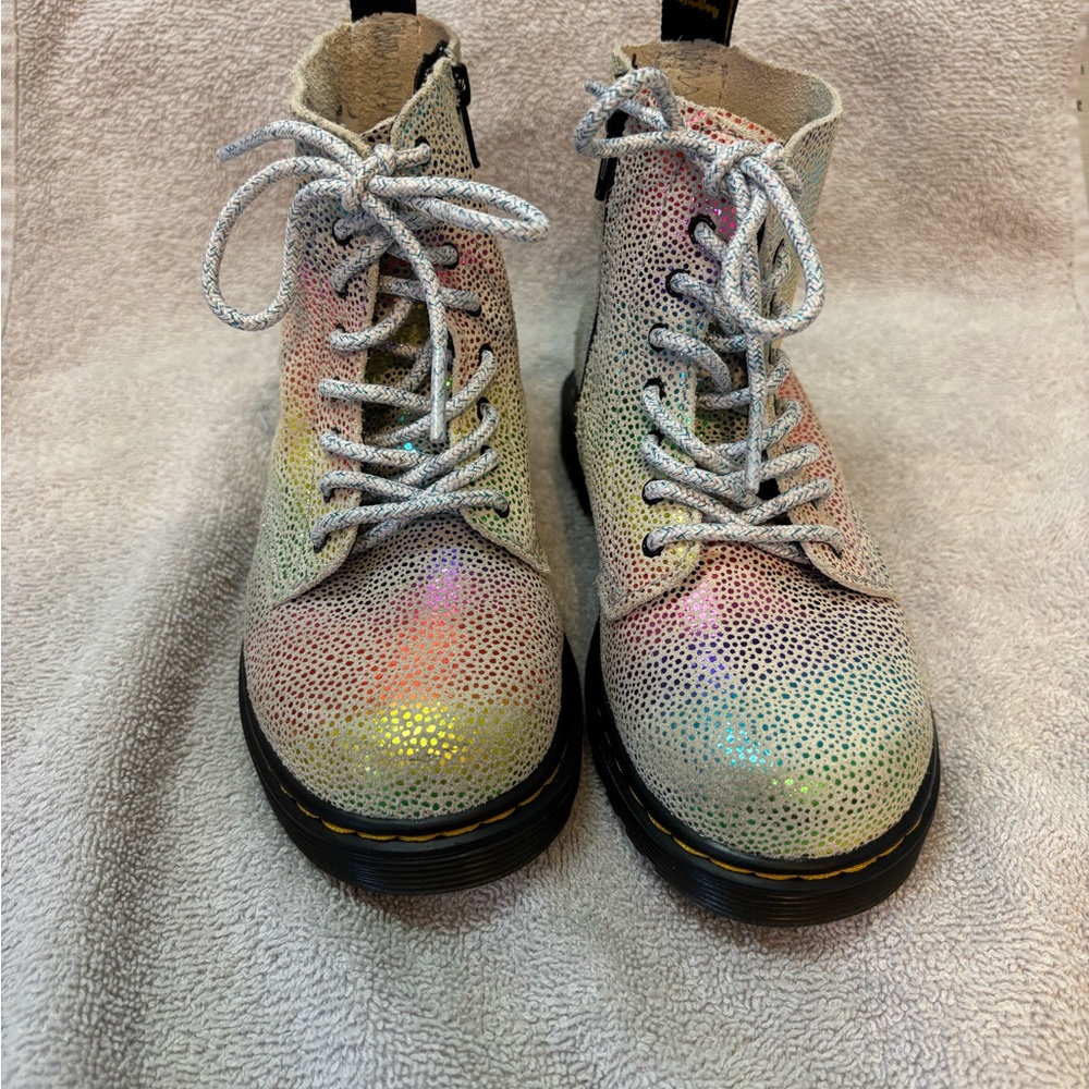 Iridescent Lace-Up Ankle Boots